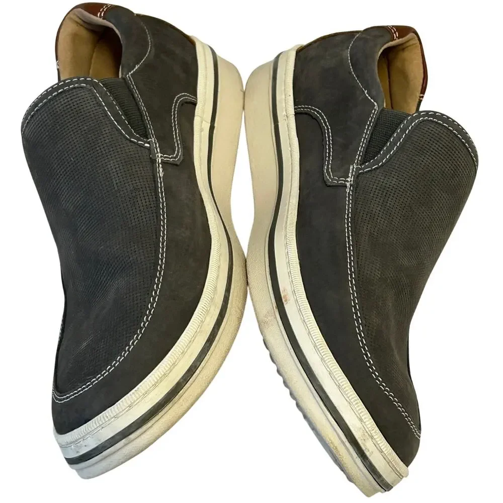 Johnston & Murphy Bowling Moc Venetian slip on gray embossed nubuck brown heel